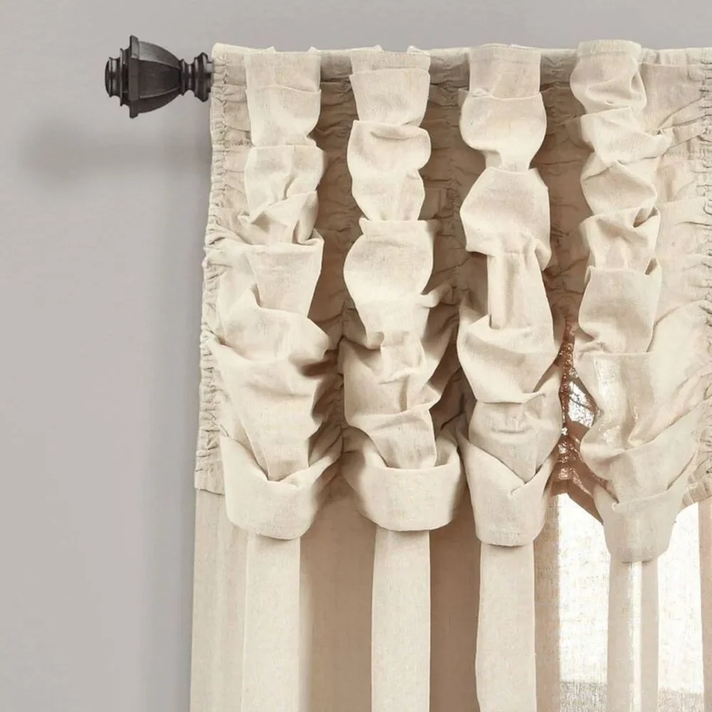 Ruffled Top Sheer Curtain Panels in Cream and Beige